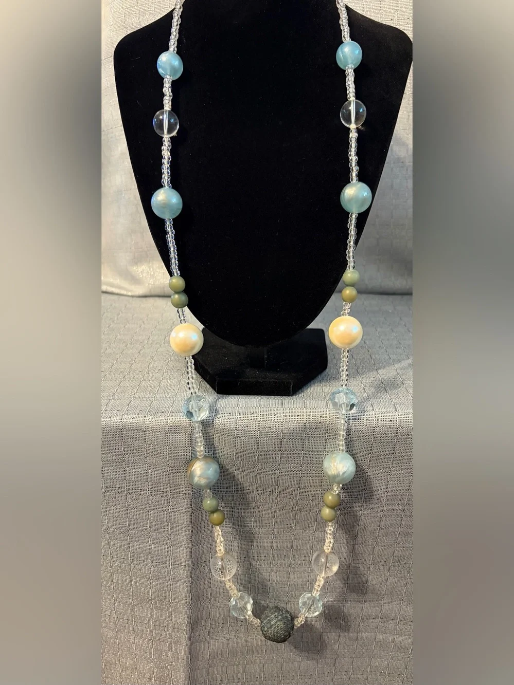 Rachel Blue, Cream and Olive Beaded Long Necklace